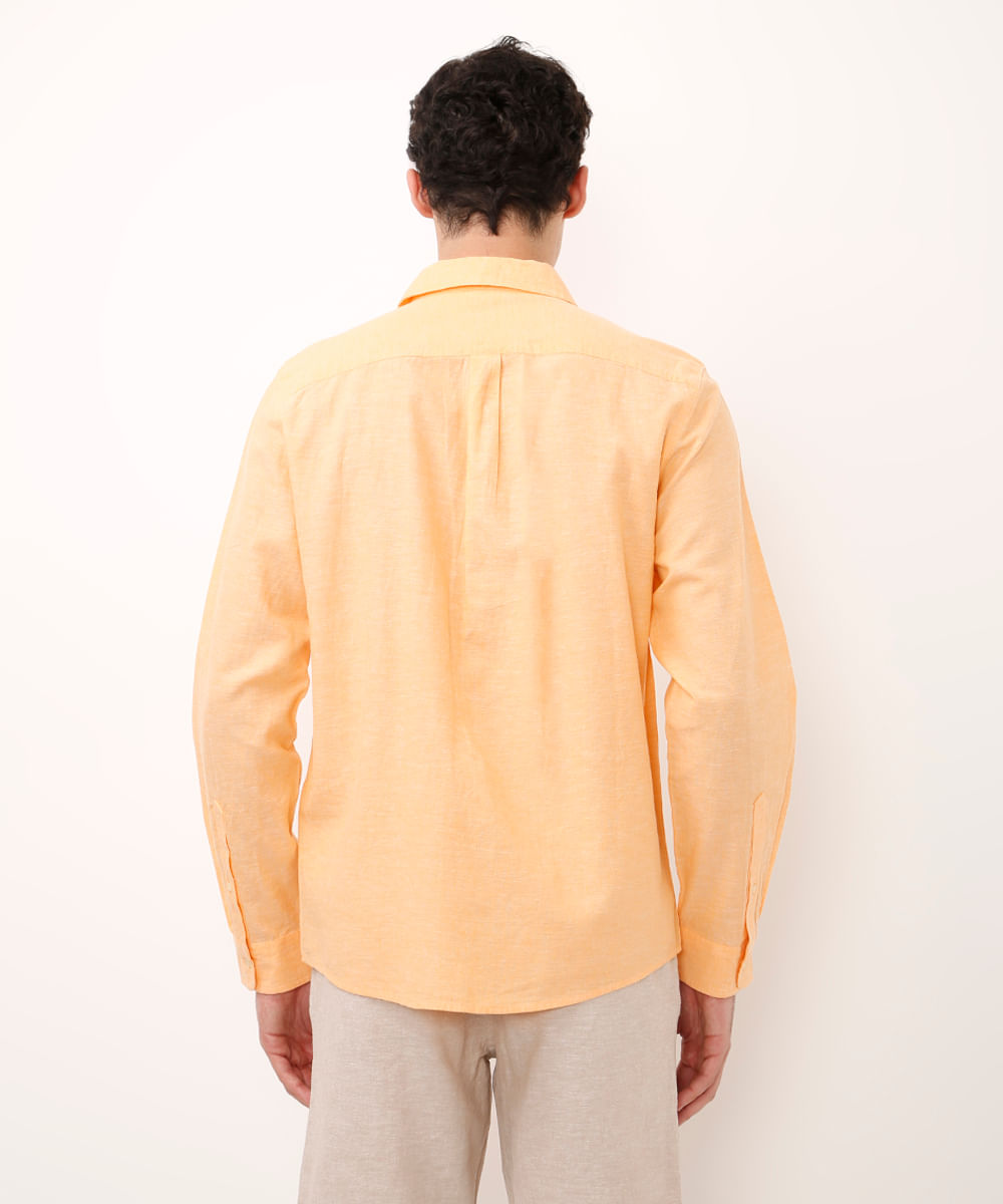 camisa comfort com linho manga longa laranja