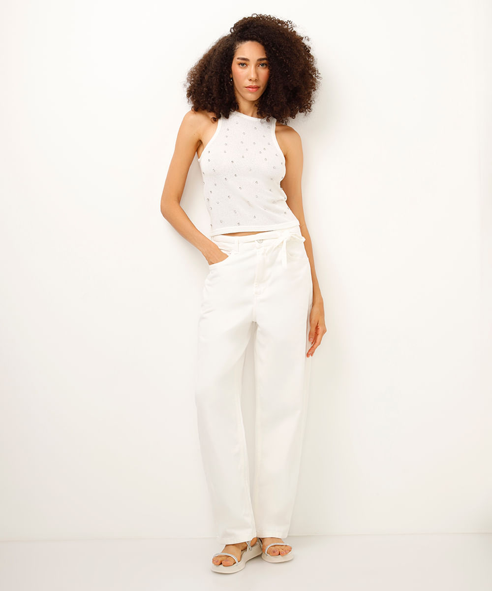 regata de tricot com brilhos off white