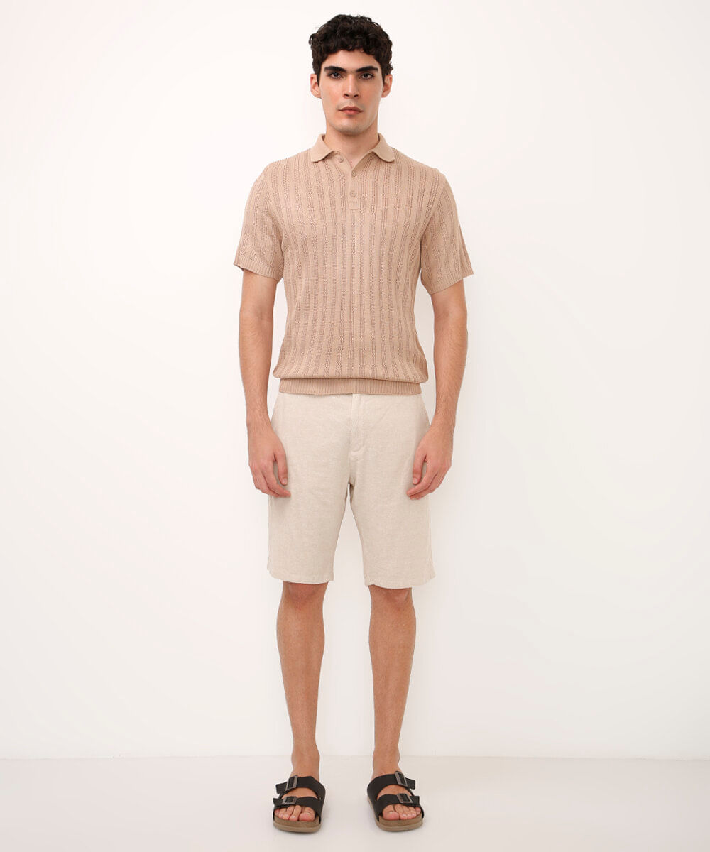 polo de tricot texturizada bege