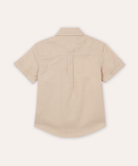 camisa de algodão infantil manga curta com bolso bege