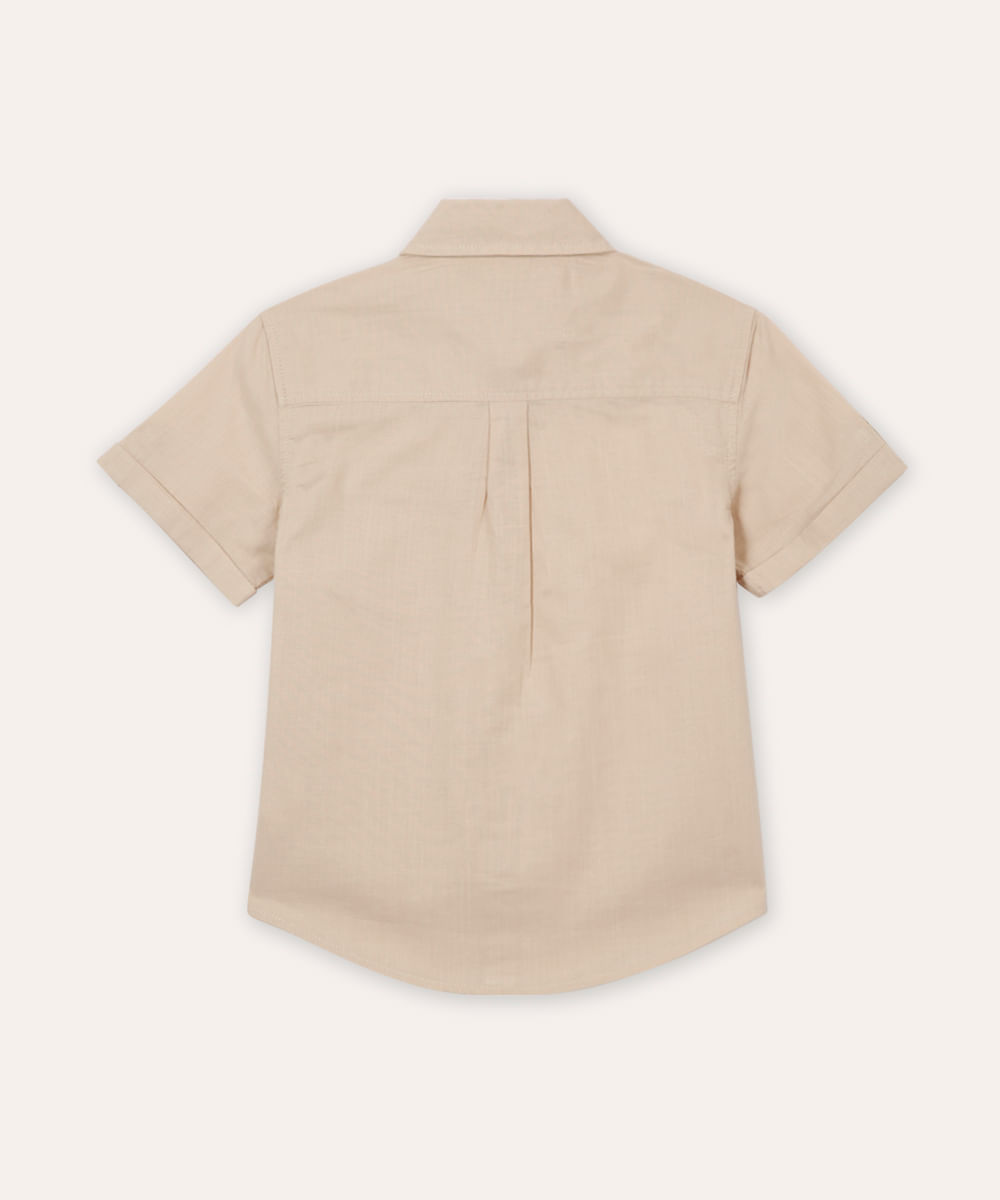 camisa de algodão infantil manga curta com bolso bege