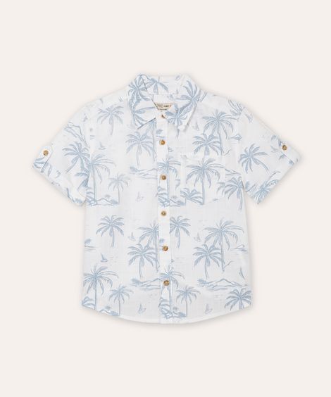 camisa de algodão infantil manga curta coqueiros branca