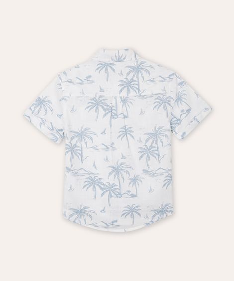 camisa de algodão infantil manga curta coqueiros branca
