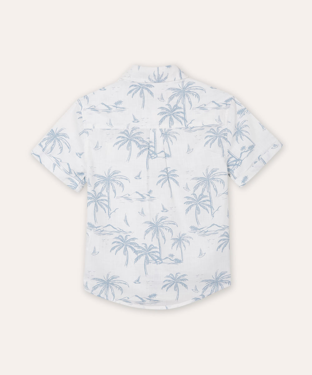 camisa de algodão infantil manga curta coqueiros branca