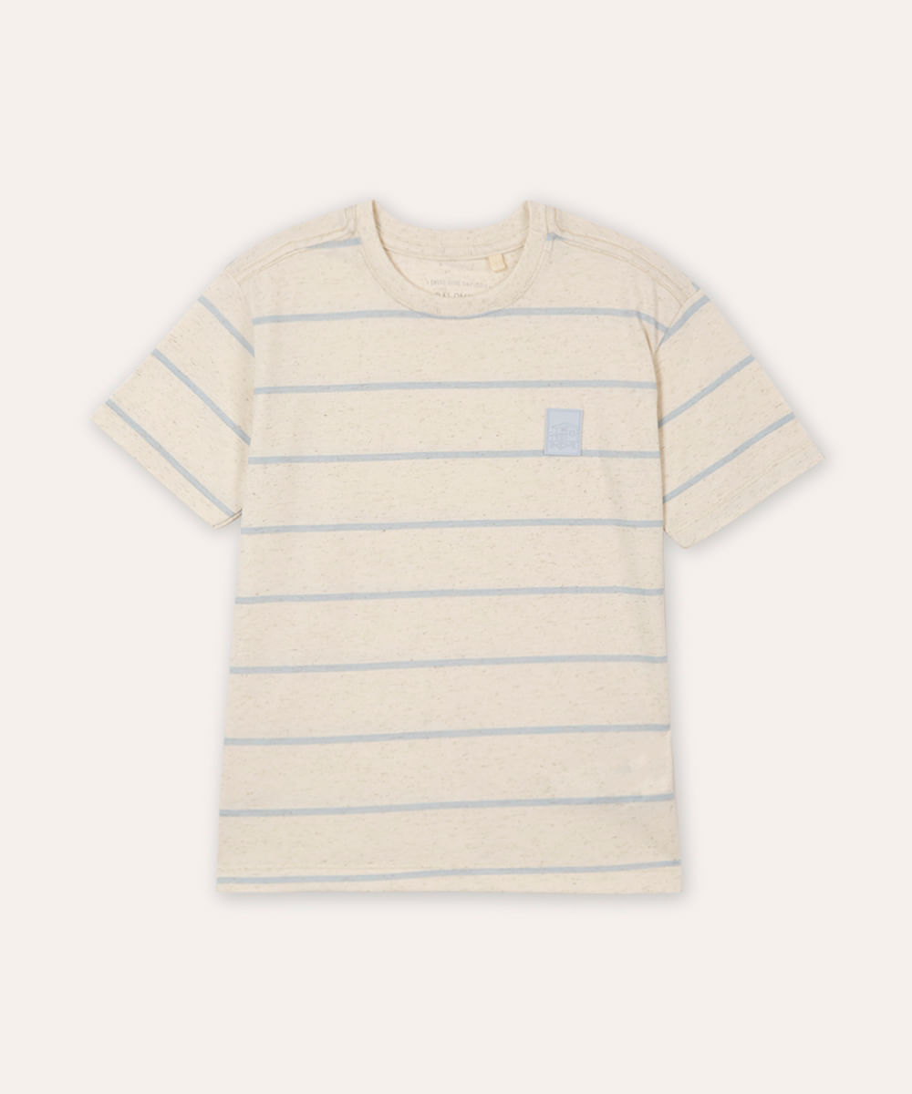 camiseta infantil com linho listrada off white