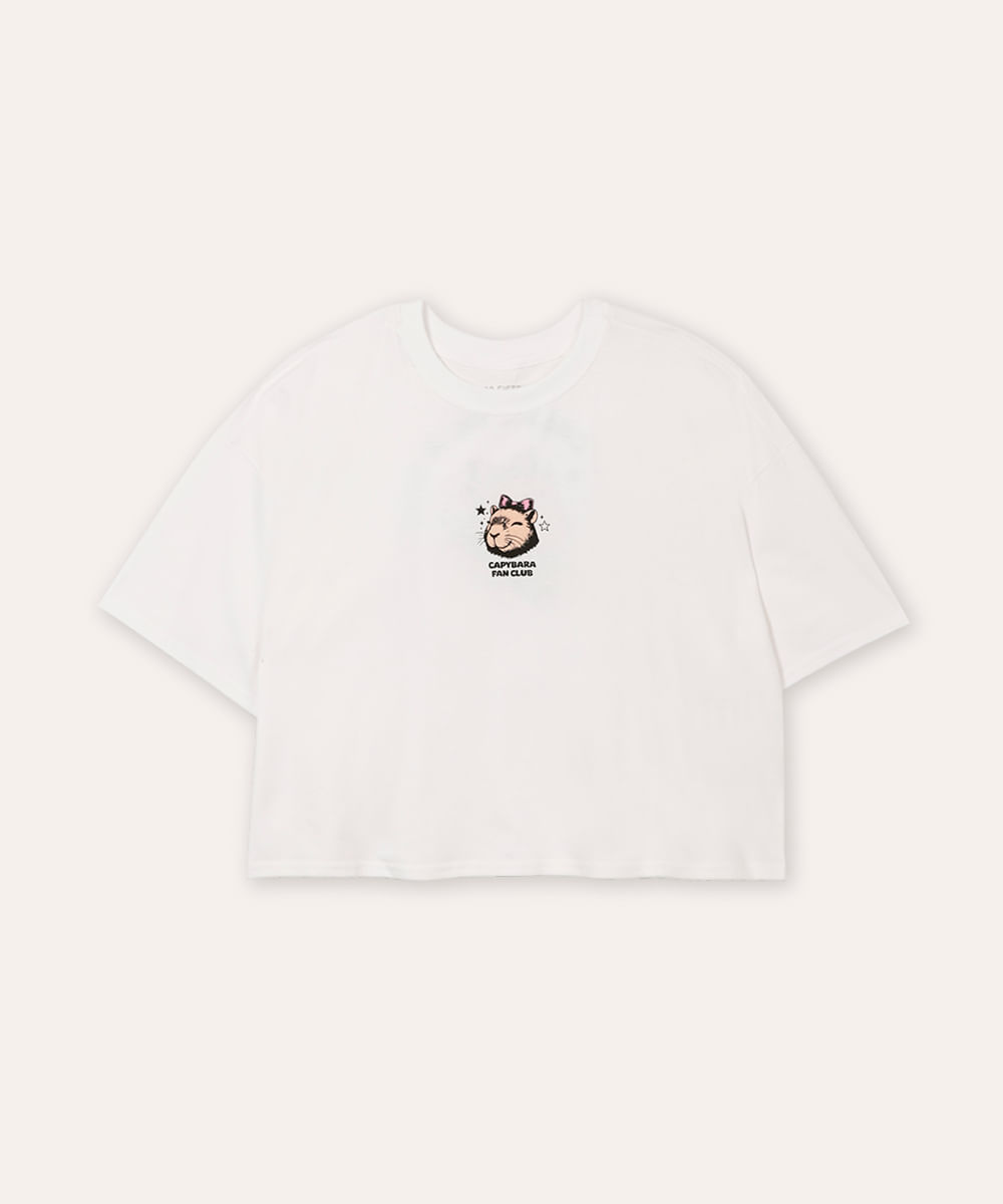cropped de algodão juvenil capivara off white
