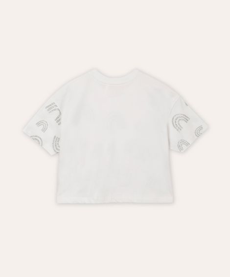 camiseta de algodão infantil wonderfully com paetê off white