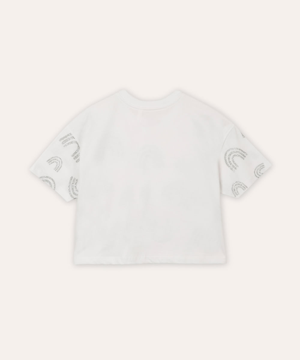 camiseta de algodão infantil wonderfully com paetê off white