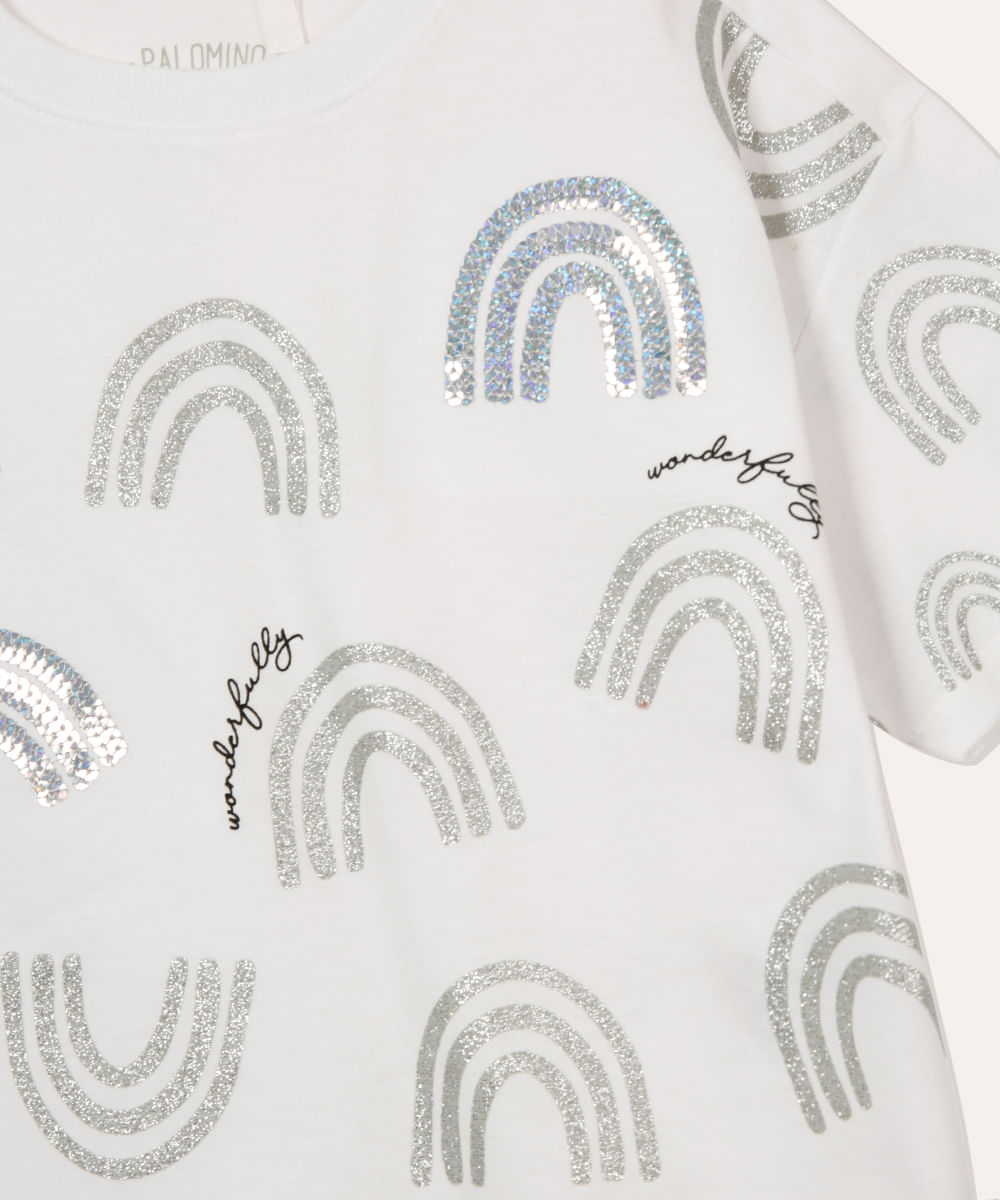 camiseta de algodão infantil wonderfully com paetê off white