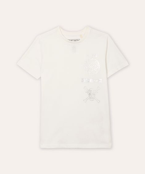 camiseta juvenil de algodão one piece metalizada off white