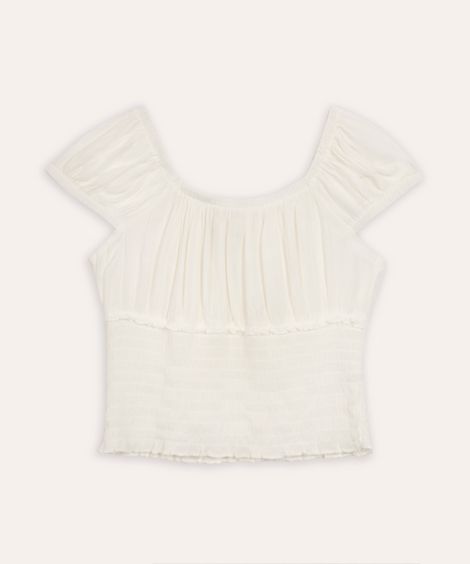 blusa juvenil de viscose com lastex off white