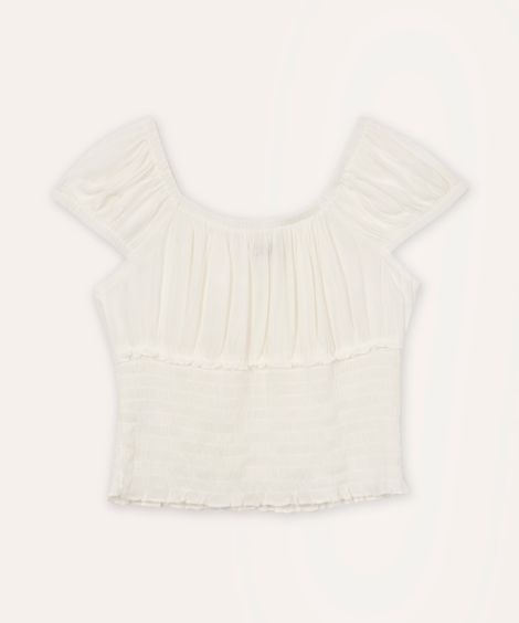 blusa juvenil de viscose com lastex off white