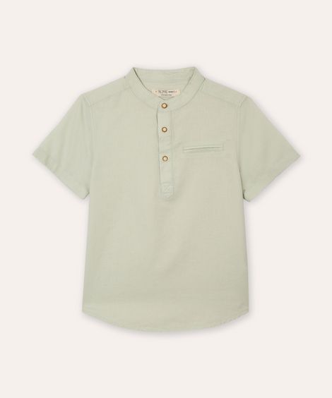 camisa com linho infantil manga curta verde