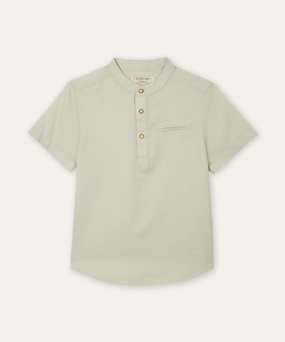 camisa com linho infantil manga curta verde