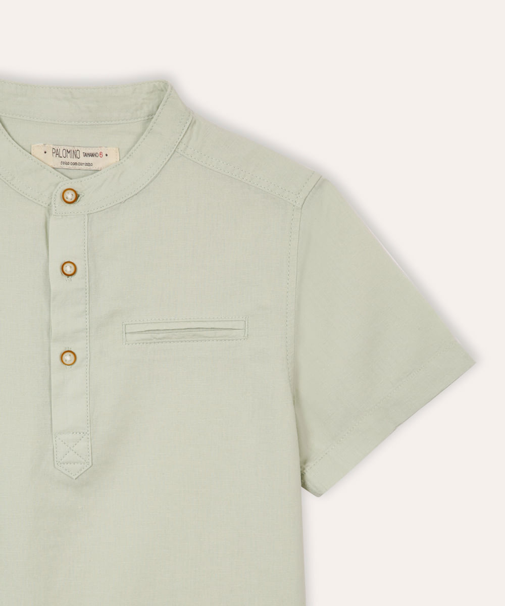 camisa com linho infantil manga curta verde