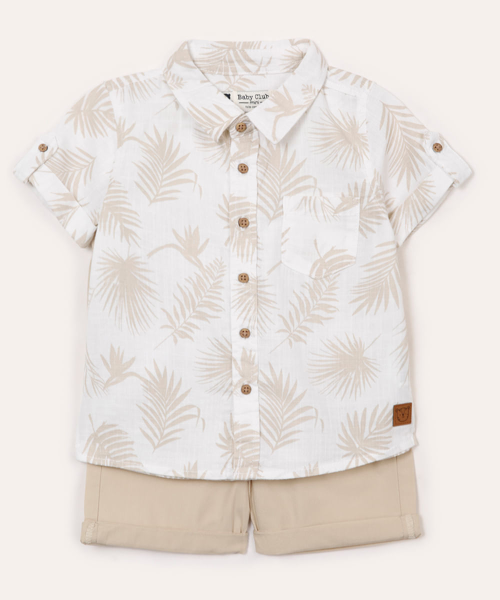 conjunto de algodão infantil curto folhagem off white