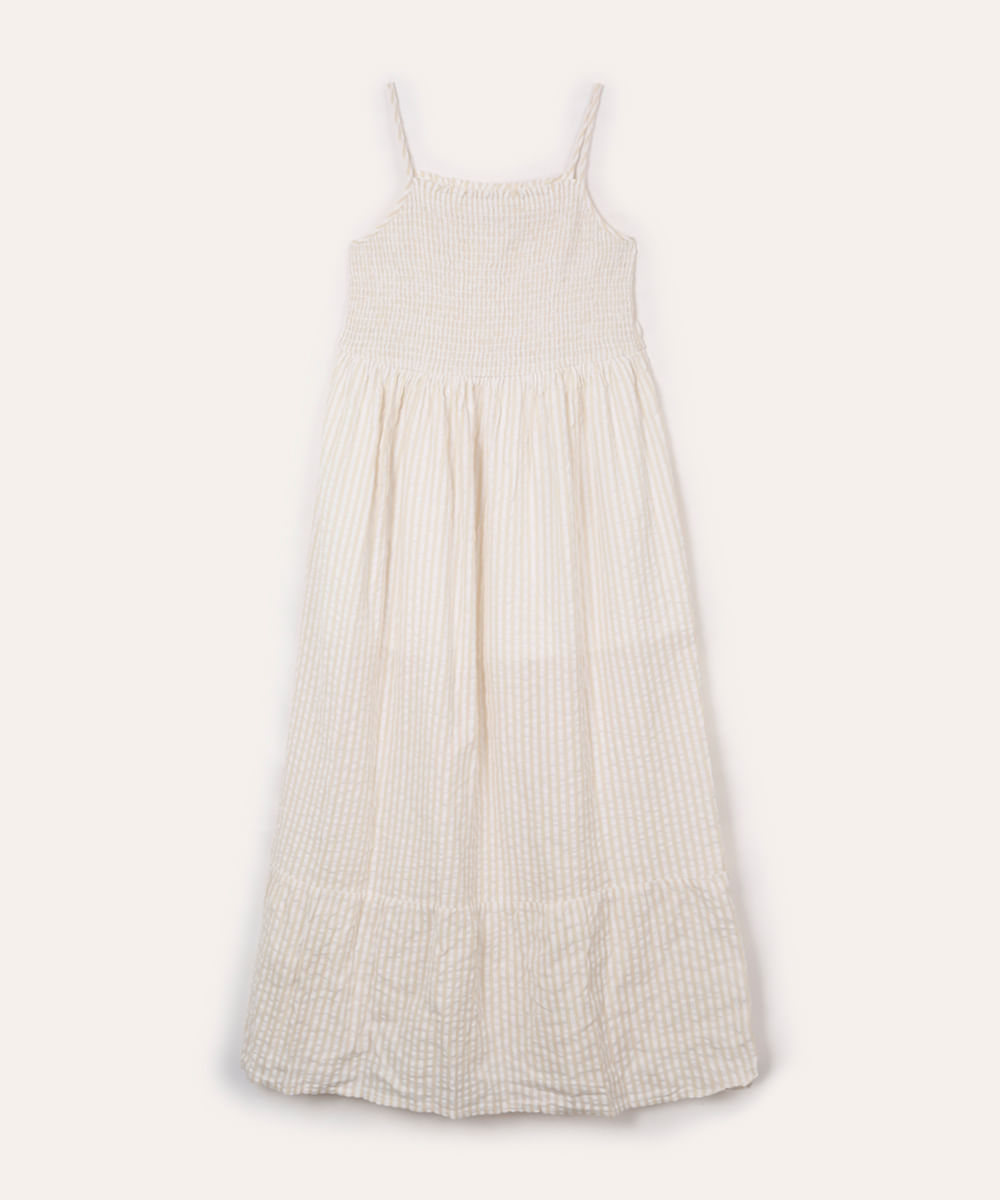 vestido midi juvenil listrado off white