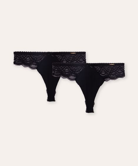 kit de 2 calcinhas fio dental com renda preto