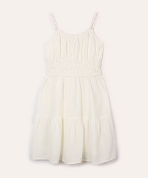 vestido juvenil franzido com linho off white