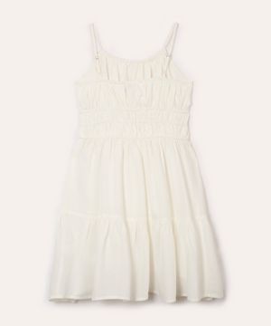 vestido juvenil franzido com linho off white