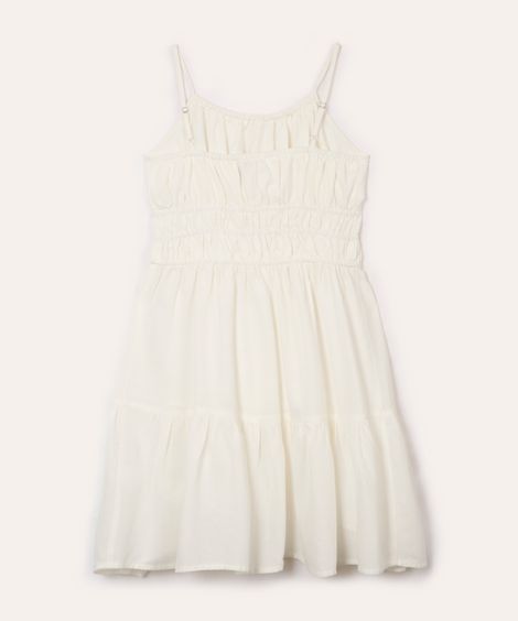 vestido juvenil franzido com linho off white