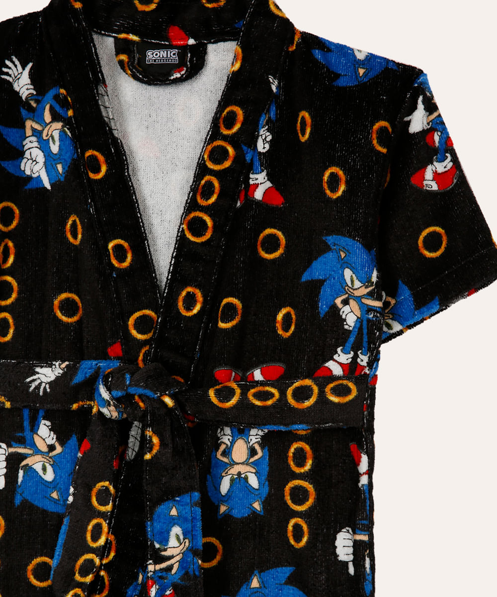 roupão infantil de algodão sonic preto