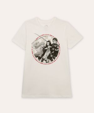 camiseta de algodão juvenil demon slayer off white