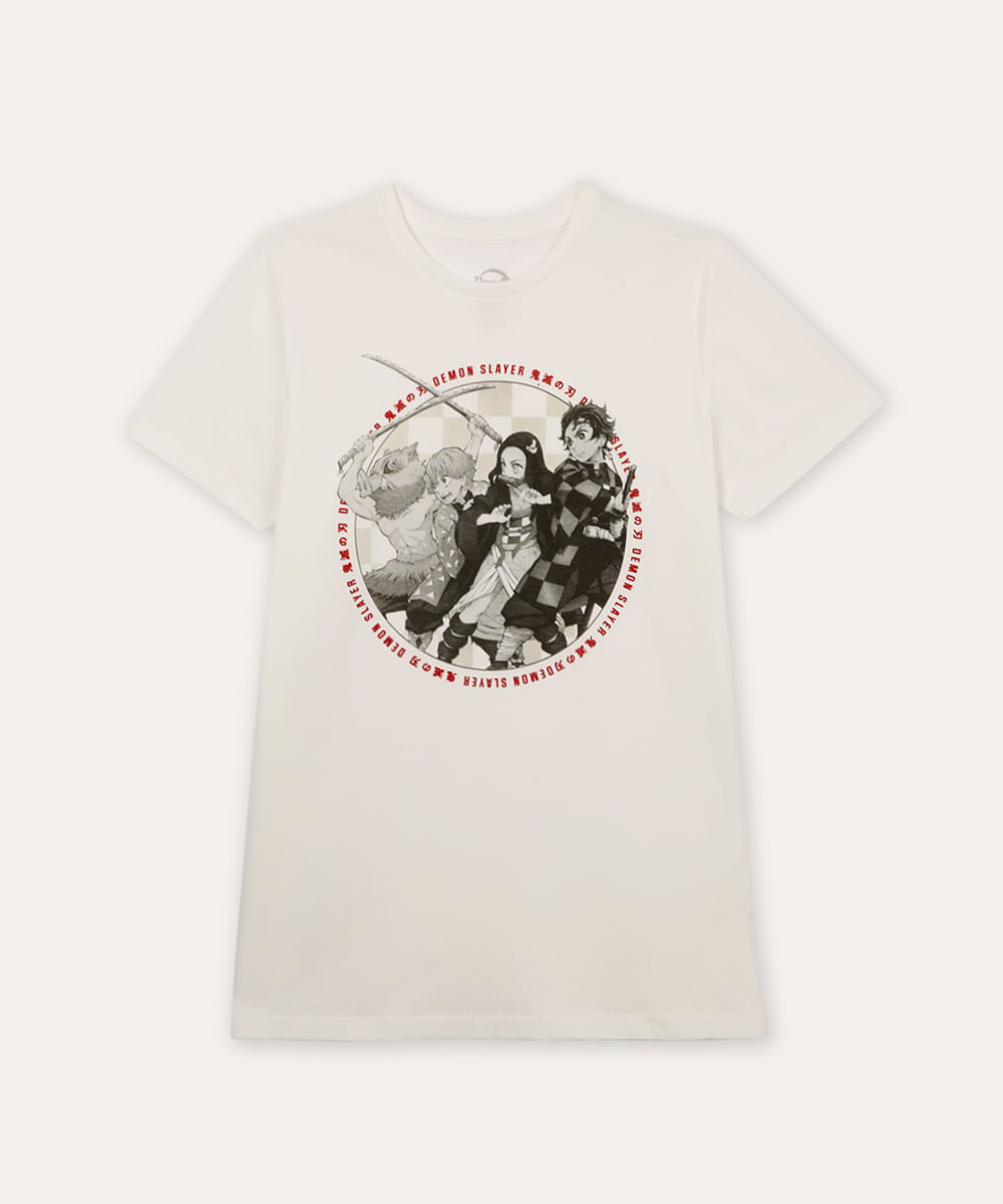 camiseta de algodão juvenil demon slayer off white