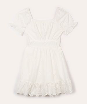 vestido curto de laise juvenil com recorte off white