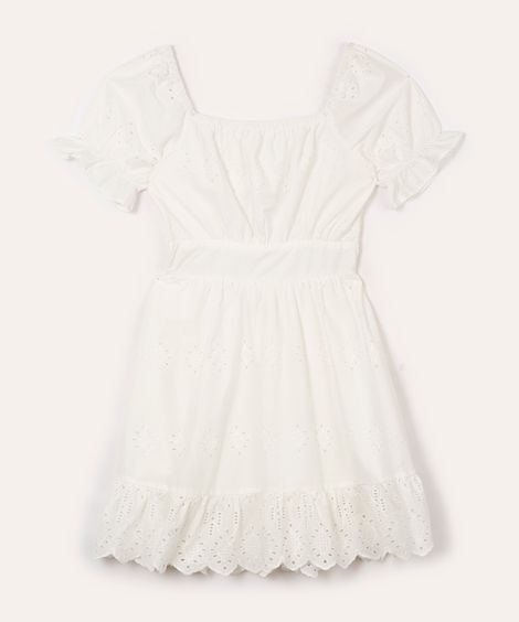 vestido curto de laise juvenil com recorte off white