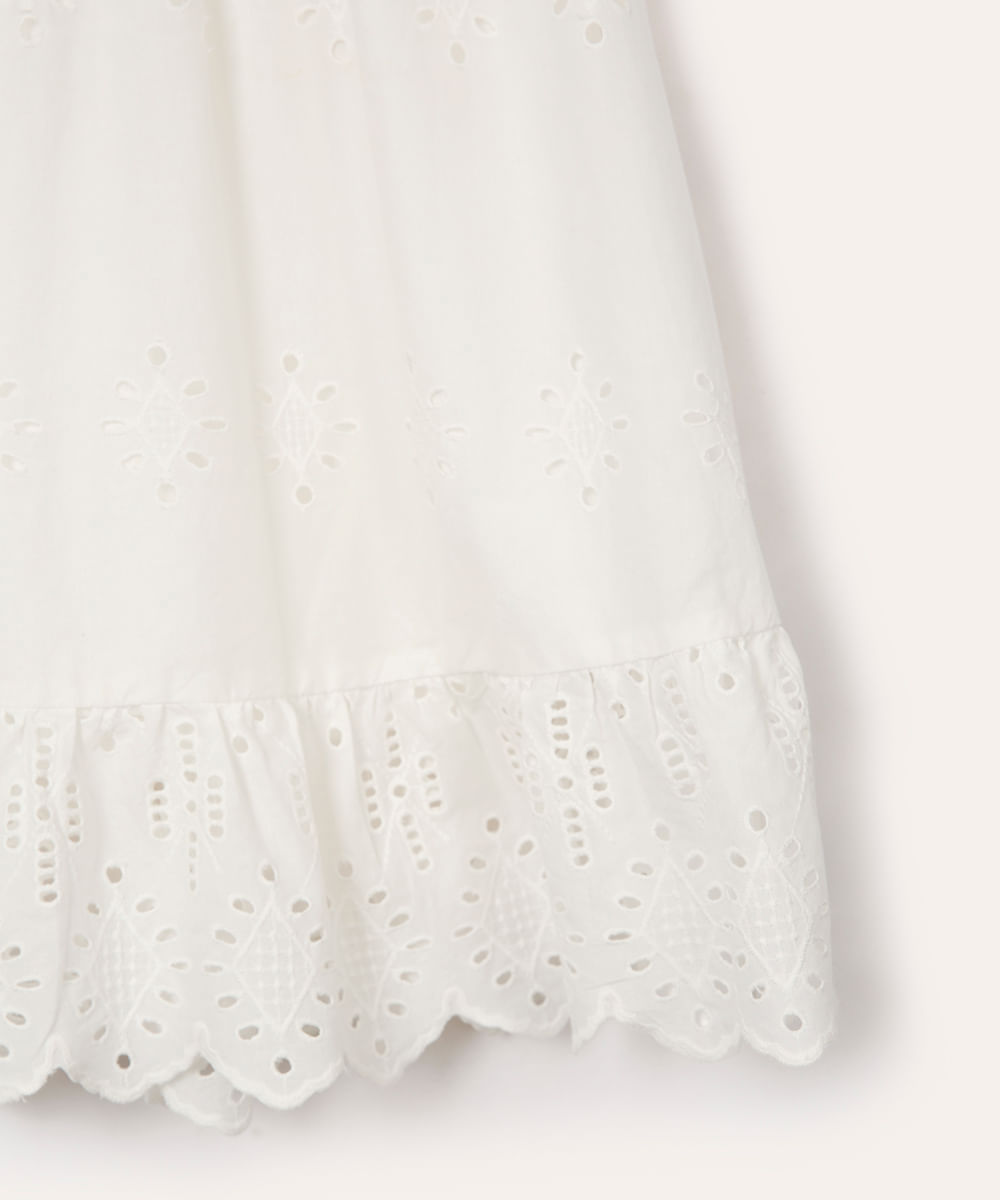 vestido curto de laise juvenil com recorte off white