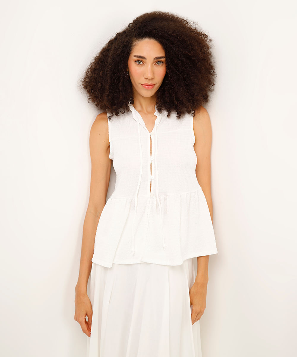 regata texturizada com amarração - off white