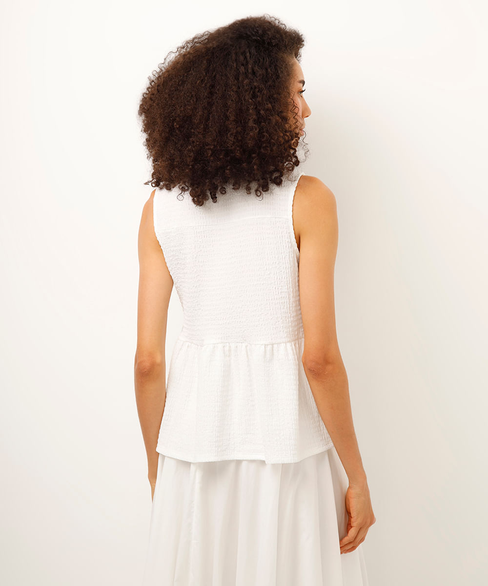 regata texturizada com amarração - off white