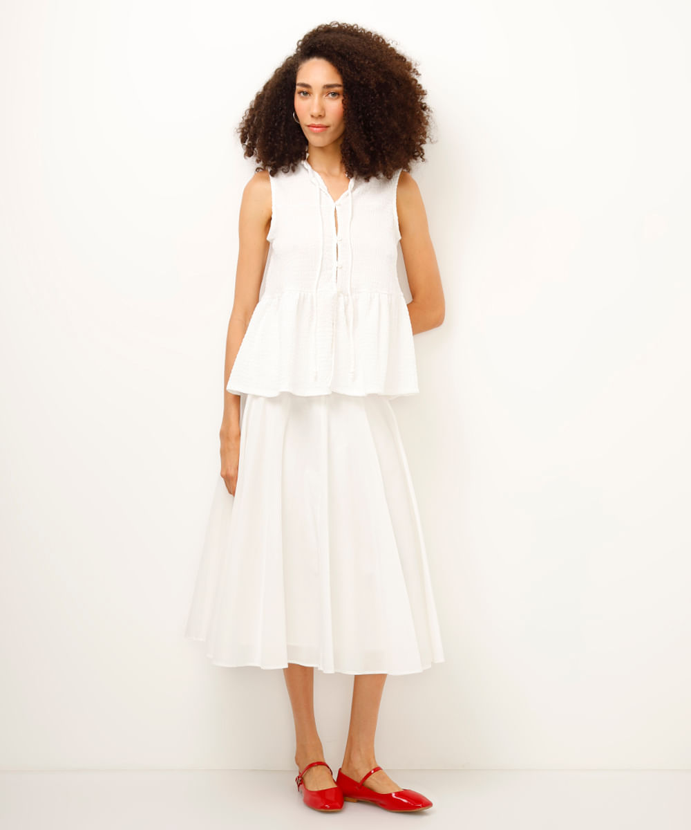 regata texturizada com amarração - off white