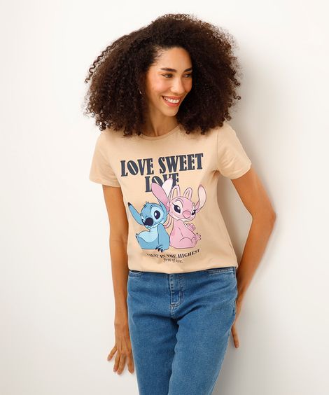 camiseta de algodão stitch bege