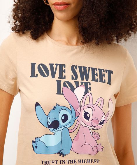 camiseta de algodão stitch bege