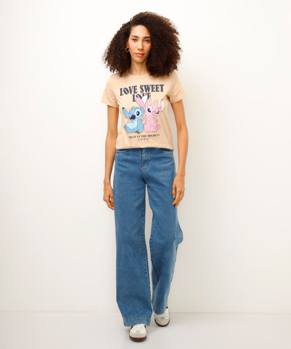 camiseta de algodão stitch bege