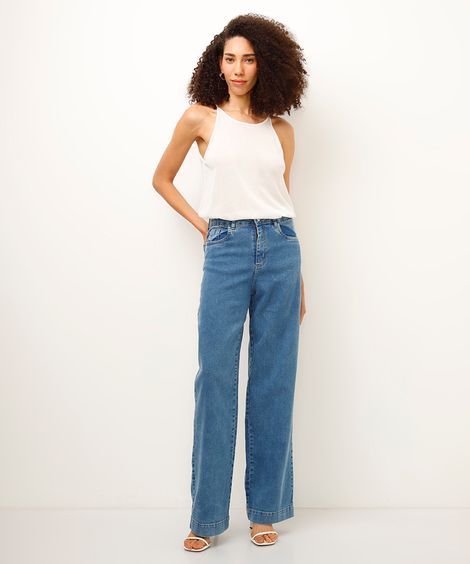 calça jeans wide leg sawary azul