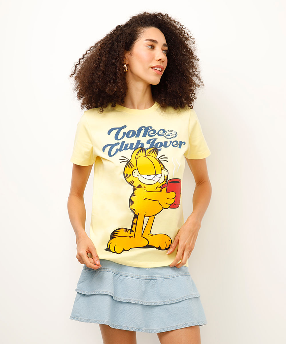 camiseta de algodão garfield amarela