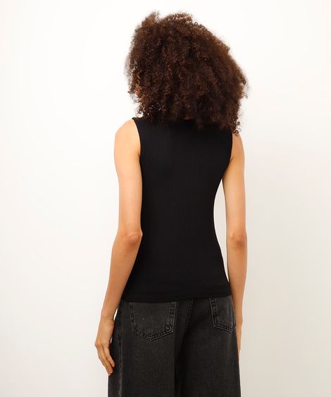 regata de viscose com botões canelada preto