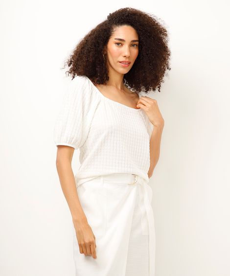 blusa manga bufante texturizada off white
