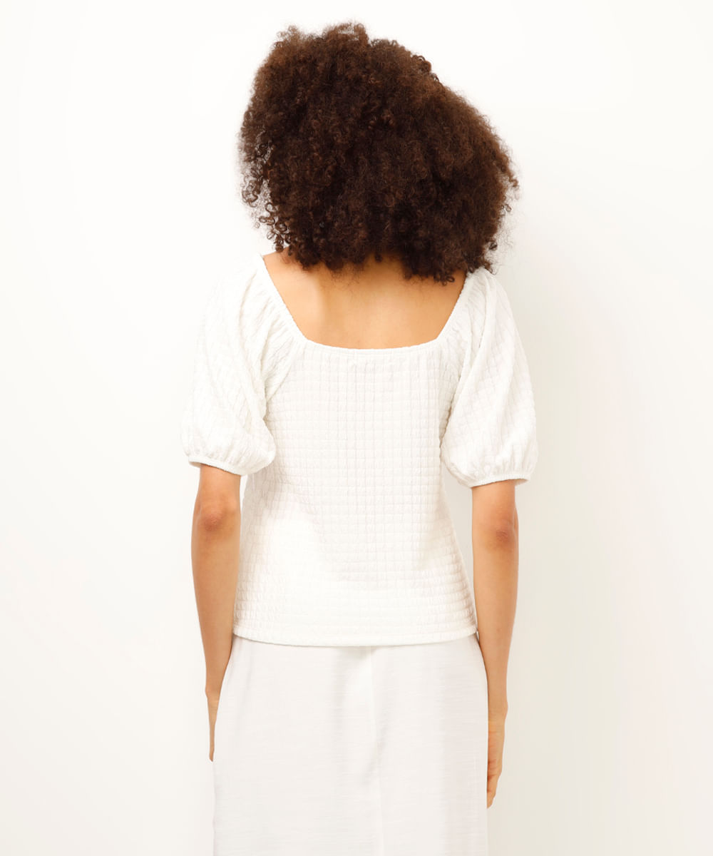 blusa manga bufante texturizada off white