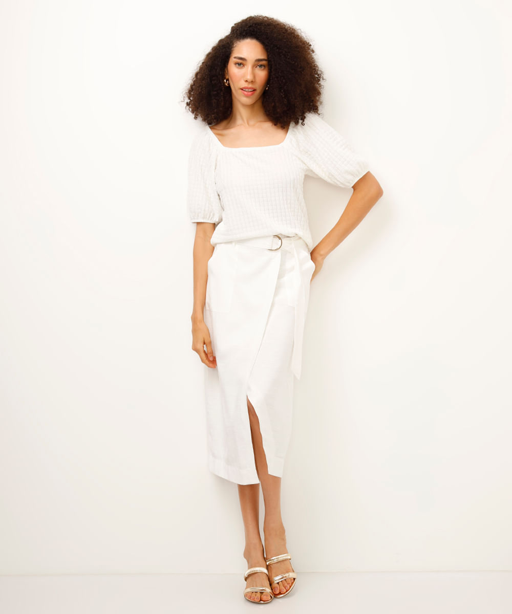blusa manga bufante texturizada off white