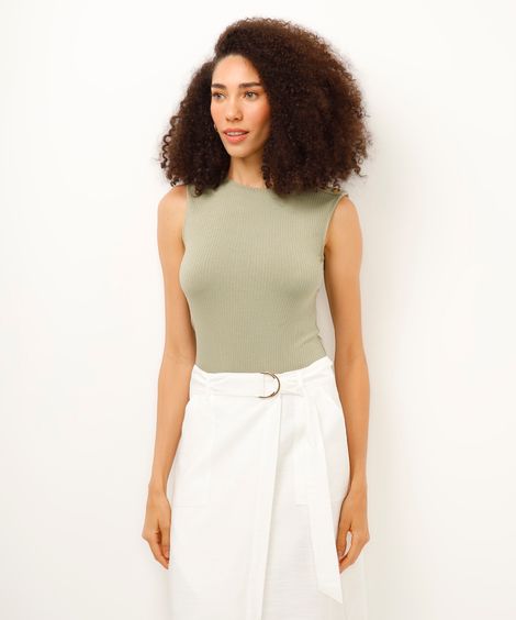 regata de viscose com botões canelada verde
