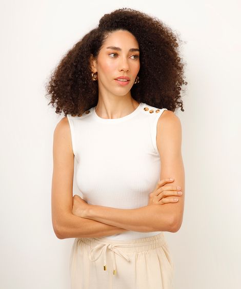 regata de viscose com botões canelada off white