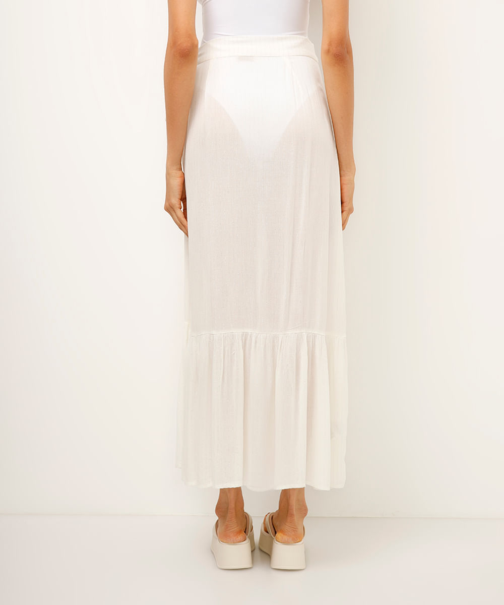 saia saída de praia com lurex listrada off white