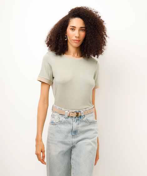 camiseta de viscose decote redondo manga curta verde
