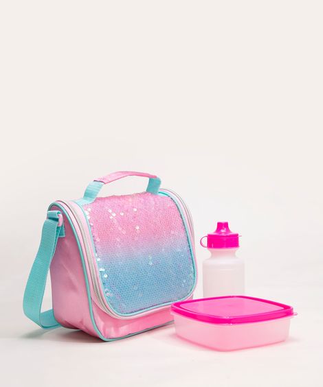 Lancheira Infantil Transversal com Paetês Pink