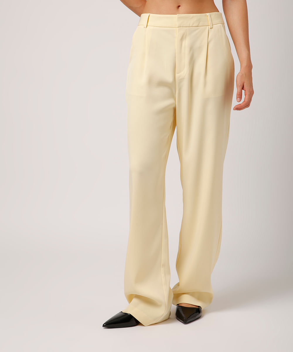 calça wide leg alfaiatada cintura alta mindset amarela