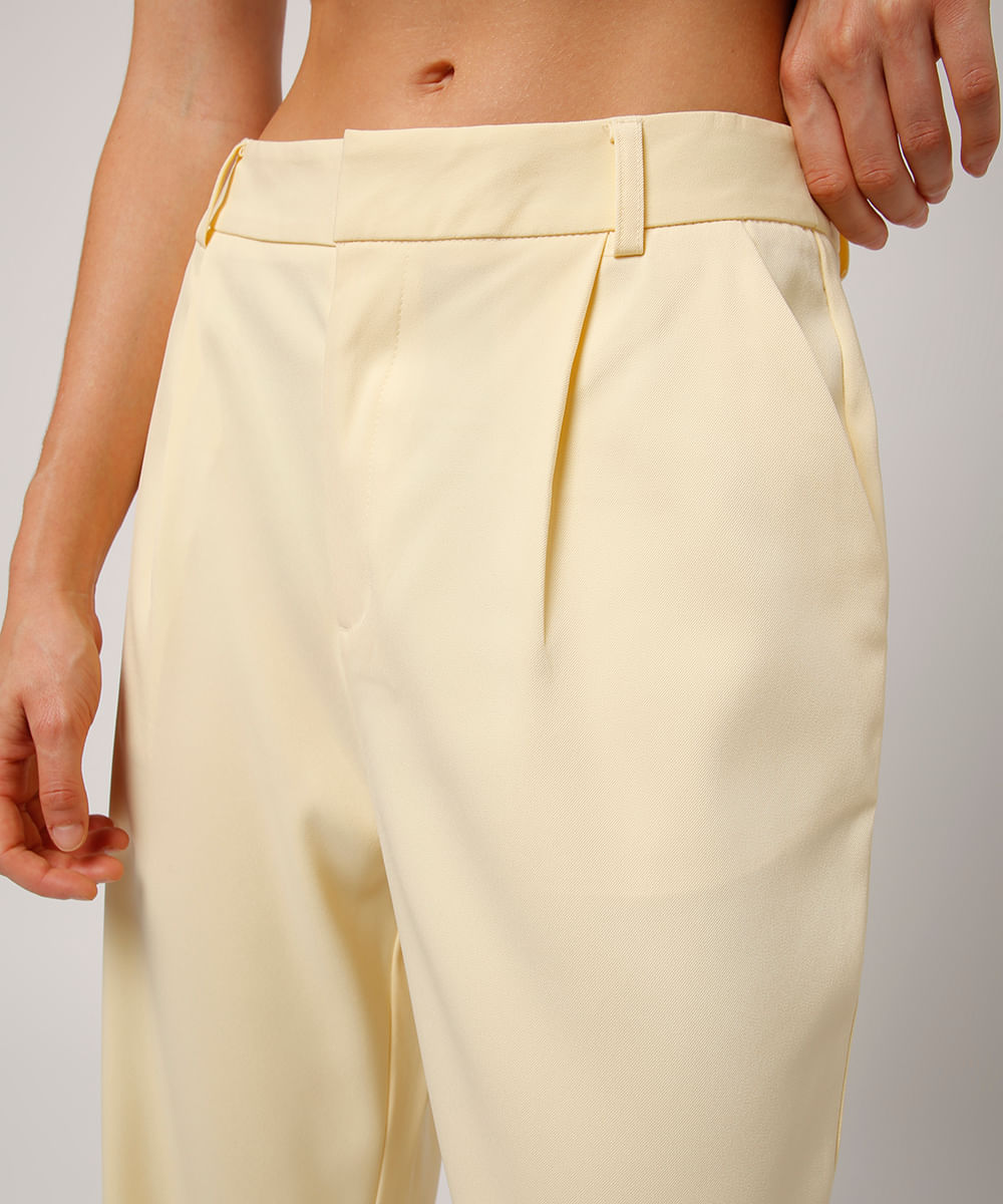 calça wide leg alfaiatada cintura alta mindset amarela